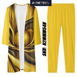 New Asymetrics Women's Black/Yellow Long Sleeve Cardigan and Leggings Sets